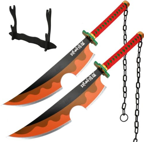 LQQSZMYJ 41 Pouces Bambou Demon Slayer épée Cosplay avec Ceinture et Support, Épées Rengoku/Tanjiro/Zenitsu/Shinazugawa Sanemi/Tomioka Giyuu (Uzui Tengen)
