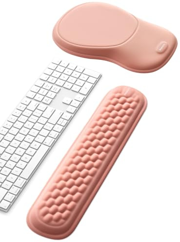 Meatanty Ergonomic Keyboard Wrist Rest & Mouse Mat with Wrist Support – Pink Memory Foam Cushion Set for Typing, Gaming, Office, Laptop & Computer Use
