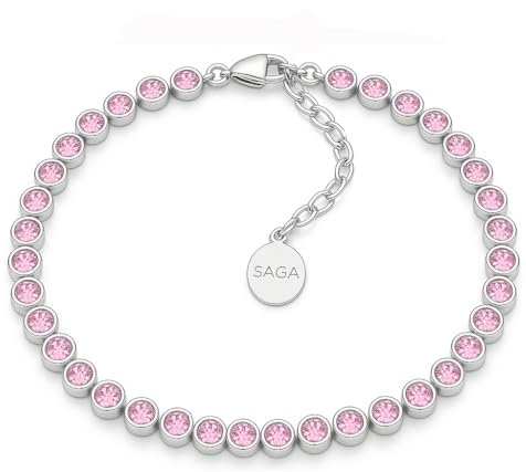 SAGA GIOIELLI® Bracciale Tennis Unisex in Acciaio Inossidabile, Lunghezza 16,5+3 cm, Zirconi da 4 mm, Regolabile – Elegante e Resistente, Idea Regalo Uomo Donna (ROSA)