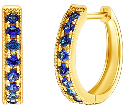 Solide 14 Karat 585 Gold Creolen Huggies Ohrringe mit Echt Edelstein Schmuck Geburtsstein Geschenk für Damen Mädchen Durchmesser