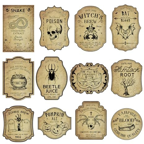 MZRAN Halloween Party Sticker Pack Of 12 Wine Bottle Labels Waterproof Decoration Beer Decal For Bottles Jar Wine Sticker