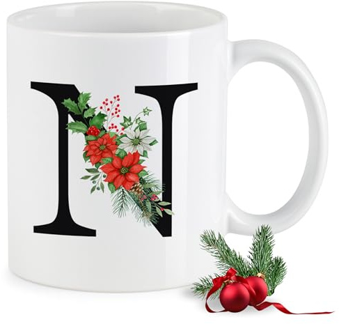 GRAZDesign Tasse mit Buchstabe N Weihnachtstasse Kaffeebecher, Mug, Becher, Kaffeetasse, Beidseitiger Druck