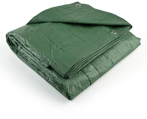 Flatro Waterproof Tarpaulin Sheet (3.6ft x 5.6ft) / (1.1m x 1.7m) Green Tarpaulin with Reinforced Eyelets UV/Tear Resistant Multipurpose Weatherproof Tarp for Garden, Farming and Camping