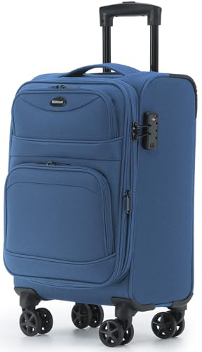 Münicase Stoffkoffer erweiterbar mit Frontfächern,15% Extra-Volumen, TSA-Schloss, 360° Doppelrollen & verdecktem Namensschild (Dunkelblau, Koffer M (55 cm) erweiterbar)