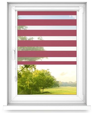time4blinds - Doppelrollo ohne Bohren - Zebra Rollos für Fenster und Türen - zum Kleben, mit Aluminiumkassette, Lichtdurchlässiger Stoff, Kleberollos - Rot, 1500x1900, Links