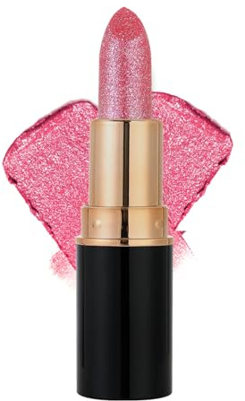 Rouge à lèvres pailleté rose, pailleté avec paillettes diamant, rouge à lèvres métallique scintillant, imperméable et durable, baume à lèvres brillant hautement pigmenté et hydratant