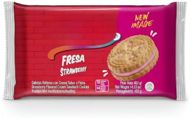 Festival Galletas Rellenas de Crema Sabor Fresa - Pack de 403g con 12 Paquetes Individuales (48 Galletas) - Merienda Crujiente sin Grasas Trans ni Colesterol - Ideal para Niños y Postres - NEXU
