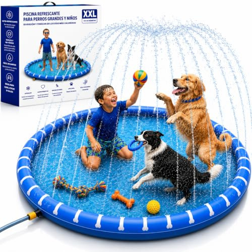 Piscina para Perros Grandes 170 cm- Piscina Perros Grandes Piscina Plegable Perro, Piscinas para Perros Gatos Chorros Verano Mascotas Refrescate Dog Pool con Chorros Agua (Talla XXL)