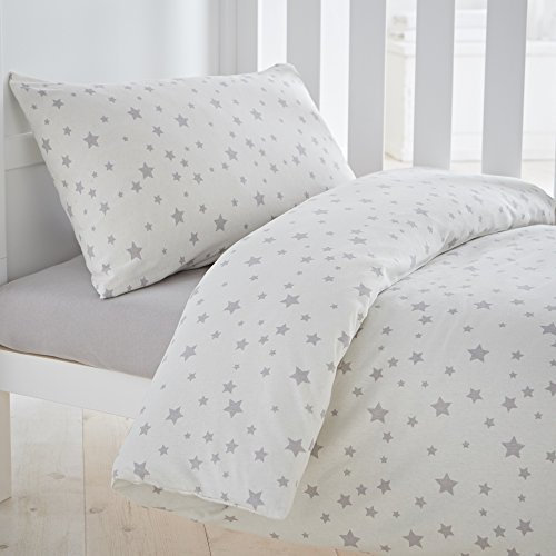 Silentnight Safe Nights Cot Bed Duvet Cover Set – 100% Cotton Toddler Child Quilt Duvet Cover and Pillowcase Set – Super Soft, Hypoallergenic and Machine Washable – Junior – 150x120cm – Grey Stars