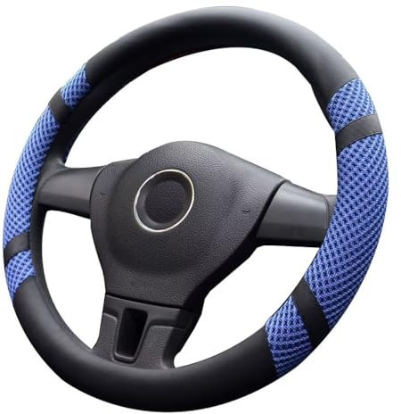 Lifetooler Auto Lenkradbezug Leder Ice Silk Universal 38cm(15) Lenkradhülle Atmungsaktiver Anti Rutsch Steering Wheel Cover für Auto Van Truck SUV (blau)