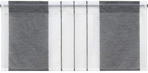HeichkelL Scheibengardine mit Streifen-Dessinierung Halptransparente Kurzstores Tunnelzug Küche Esszimmer Bistrogardine Grau HxB 60x90 cm