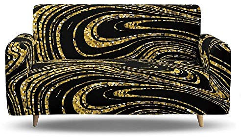 Tanboank Sofabezug 1 2 3 4 Sitzer Sofa,Schwarz, Gold, Kurve Sofa Hussen Stretch Sofa überzug Ecksofa Stretch Sofahusse Couch Cover I Form Sofaüberwurf L Form 90-140 cm