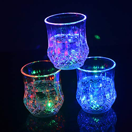 LONTG 3Packs LED Light Up Cups Acrylic Whiskey Tumblers Water Induction Color Changing Cup Crystal Drinking Glasses Flashing Colorful Beer Cup for Cocktail Party Bar KTV Club