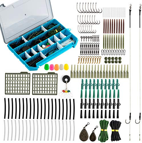 Alwonder 299pcs Carp Fishing Tackle in Box, Accessories Kit Include Hooks, Safety Clips, Line Beads, Boilie Stops, Corn, Tubing Hair Rigs and other 43+57g