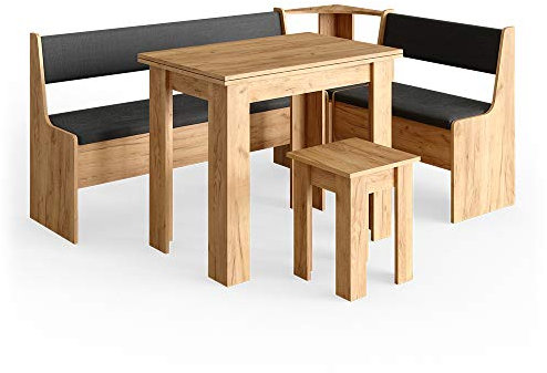 Vicco Eckbankgruppe Roman, Goldkraft Eiche/Anthrazit, 180 x 120 cm mit Tisch