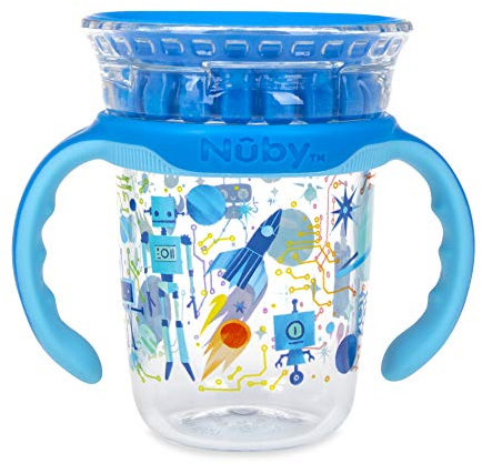 Nuby 360 Edge 80815 Gobelet 2 étapes avec poignées amovibles et couvercle hygiénique Bleu 240 ml 12 mois +