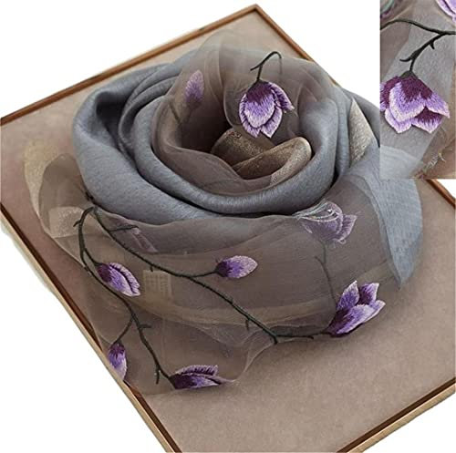 WEIGEER Silk Scarf Women Seidenschals Damen Shawl Satin Natural Pure Hijab Thin Masks Silk Cloth Luxury Binder Senior Handmade Seidentuch Damen Muslin Lotus Beach Scarf Grey 180 * 70CM
