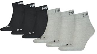 PUMA Unisex Quarter Socken Sneaker knöchelhoch für Damen Herren 6er Pack, Farbe:666 - black/grey, Socken & Strümpfe:35-38