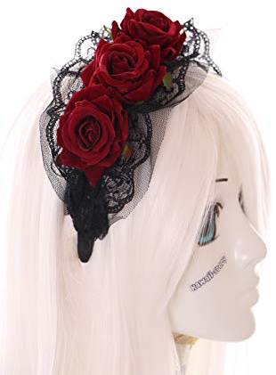 C-41-1 Haarreif mit Rosen Spitze rot Vampir Kopfschmuck Gothic Lolita