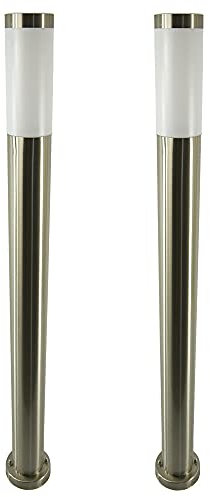 Dapo 2x Außen-Garten-Steh-Leuchte OSLO Edelstahl Kunststoff-Schirm weiß E27 H: 100cm Wege-Stand-Lampe (2er Set ohne Sensor)