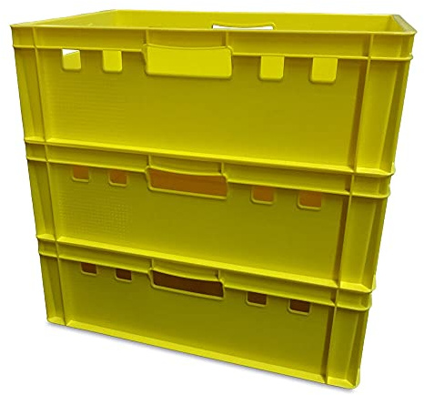 Generisch kanister-vertrieb® 3er Set E2-Kiste Eurobox Metzgerkiste Vorratskiste Aufbewahrungsbox Lagerbox 60x40x20 cm stabil für Lebensmittel geeignet (gelb)