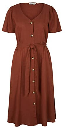 TOM TAILOR Denim Damen Leinenkleid mit Gürtel 1031873, 29566 - Nut Brown, S