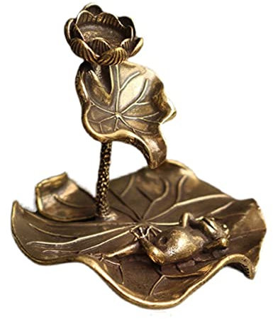ARFUKA Räucherstäbchenhalter Rückfluss Räuchergefäß Halter Messing Aromatherapie Ornament Wohnkultur Räucherstäbchenhalter Frosch auf Lotus Blatt Weihrauchbrenne