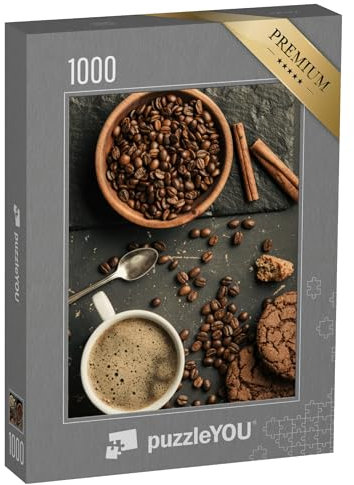 puzzleYOU: Puzzle 1000 Teile „Ensemble aus gerösteten Kaffeebohnen, Kaffee und Keksen“ – aus der Puzzle-Kollektion Kaffee
