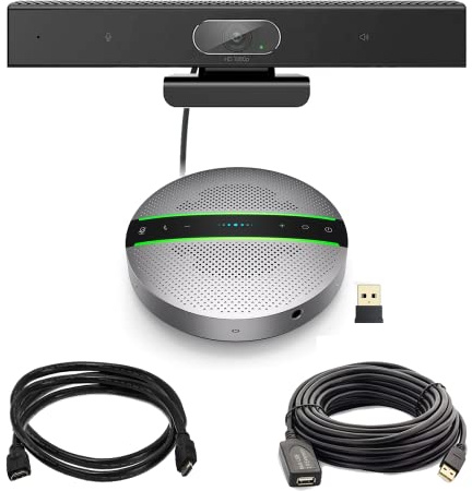 Professional HD 1080p Webcam Noice Cancelling Mics 120° Wide Angle USBA & USBC Compatible with Microsoft Teams Zoom Cisco Webex PC Laptop Mac (HD Webcam + Premium Speakerphone + Cable Kit)