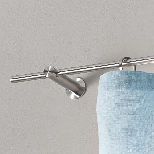 PHOS Design, Gardinenstange 200 cm, Ø12mm Stange, Vorhangstange 1-läufig, massiver Edelstahl matt gebürstet, Wandbefestigung