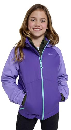 Mountain Warehouse Torrent II Kids Waterproof Jacket - Ripstop Outer Rain Coat, Taped Seams, Mesh Lined, Zipped Pockets - For Travelling, Camping, School Lilac Kids Size 11-12 Years