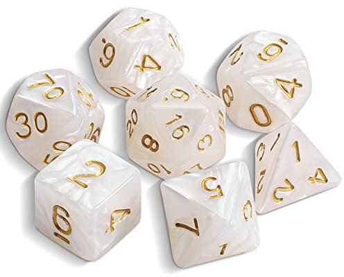 QMAY DND Dice Polyedrisches Würfel Set - 7 Stück für Dungeon und Dragons MTG RPG D&D D20, D12, D10, D%, D8, D6, D4 (Elfenbein Weiß)