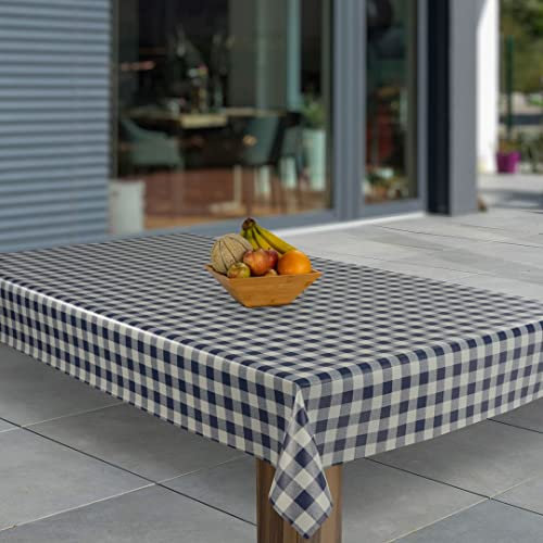 laro Wachstuch-Tischdecke Abwaschbar Garten-Tischdecke Wachstischdecke PVC Plastik-Tischdecken Eckig Meterware Wasserabweisend Abwischbar AP, Muster:Blau Weiß Karo, Größe:140x2000