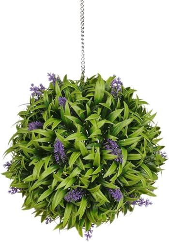 Artificial Hanging Baskets Outdoor Plants Topiary Grass Flower Balls in Purple Lavender, 28cm in Diameter (2)