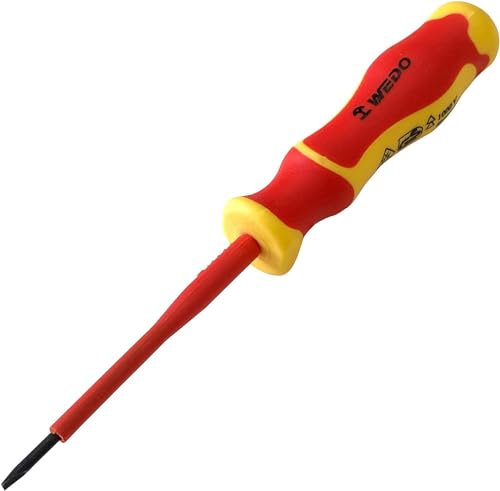 WEDO VDE Tournevis plat isolé 1000 V, tournevis électricien, tête fendue, acier CR-V, HRC58-63, IEC 60900, taille 3 x 100 mm