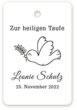 50 PERSONALISIERT Zur heiligen Taufe Geschenkanhänger, Individualisiert Danke Gastgeschenke Anhänger zur Taufe/Geburt/Kommunion/Konfirmation 40mm x 60mm -Tag 009 (002 Süße Taube)