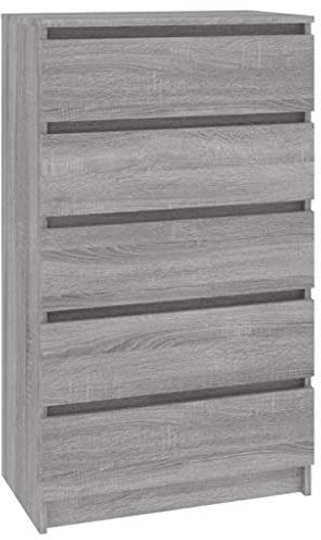 vidaXL Schubladenschrank, Sideboard mit 5 Schubladen, Kommode für Wohnzimmer Schlafzimmer, Schrank Anrichte, Modern, Grau Sonoma Holzwerkstoff