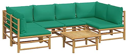 vidaXL Salon de Jardin 7 pcs avec Coussins Vert Bambou, Ensemble de Salon, Ensemble de Salon extérieur, Ensemble de mobilier d'extérieur