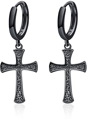 Schwarzes Kreuz Ohrringe 925 Sterling Silber Kreuz Huggie Hoop Schwarzes Kreuz Hoop Ohrringe Kreuzschmuck für Männer Frauen