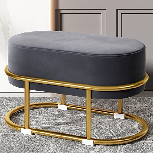 Samt-Schlafzimmerbank mit goldenem Sockel, gepolsterte Bettbank, Innenbänke für den Eingangsbereich, Esszimmer, Wohnzimmerfenster, Akzent-Ottomanenbank, Fußstütze(Round, Dark Grey)