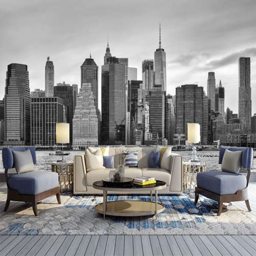 GIVLWF Papier Peint Panoramique de Manhattan Photos En Noir Et Blanc, La Ville De New York Poster Murale Intissé - pour Chambre Salon Décoration Murale - 300 x 210 cm
