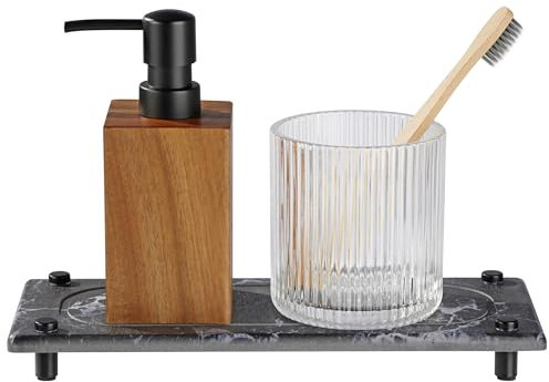 Navaris Vassoio Diatomite Asciugatura Istantanea - Organizer Sapone Lavello Cucina - Vassoio da Bagno Assorbente - Supporto Acciaio Inox - 28 x 11 x 2,5 cm - Effetto Marmo Nero