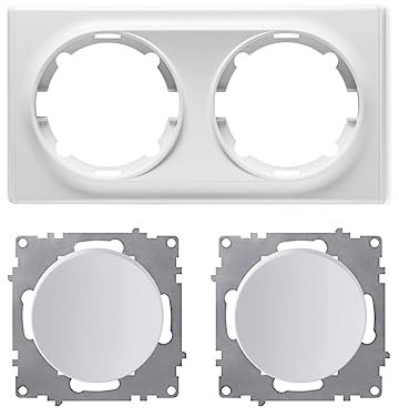 OneKeyElectro Set: 2x Ein-Aus-Lichtschalter, unterputz, matt-Antifingerprint, Schutzart IP20, 230V/16A, rund mit Abdeckrahmen 2fach, waagerecht, weiß
