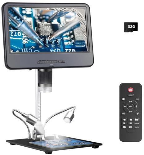 Koolertron Microscopio Digital 10.1 Pollici HD 1080P,IPS Microscopio Bambini 10-1200X, Microscopio Electronico con 32G TF Carta,8 Luci LED Microscopio Portatile