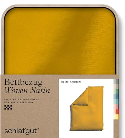 schlafgut Woven Satin Bettwäsche 135x200cm Bettdecke Bezug einzeln, Yellow Deep Uni in Hotelqualität mit 100% Baumwolle