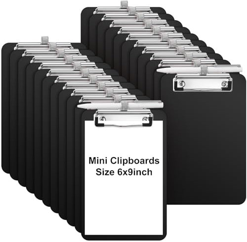 Sabary Mini-Klemmbretter mit Stifthalter, schwarz, A5, Memo-Klemmbrett, 15,2 x 22,9 cm, kleines Kunststoff-Klemmbrett für Schule, Büro, Restaurant, Café, Hotel, Einkaufsliste (Stift nicht im