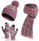 INSISMY Mütze Schal handschuhe Set Winter Weich Warm Pelzgefütterte Bommelmütze Langer Schal mit Quaste und Touchscreen Handschuhe Set 3-teiliges Melange Gestrickt Damen Unisex