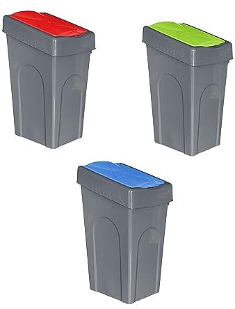 Optimal Products 50L Plastic Recycling Bin Rubbish Dustbin Kitchen Garden Recycle Waste Bin With Lid (Red,Blue,Green, 1)