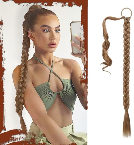 Sofeiyan Braid Extensions Pferdeschwanz Verlängerung mit Haargummi 66cm Lange Geflochtener Ponytail Verlängerung Natürliches Haarverlängerung Synthetisches Zopf Haarteil für Damen