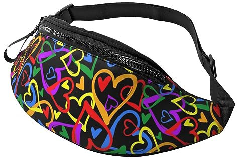 Gay Pride Regenbogen Bauchtasche für Mann Frauen Hüfttasche Verstellbarer Gürtel Lässige Brusttasche Bauchtaschen für Reisen Sport Laufen Wandern Hüfttaschen, Schwarz , Einheitsgröße